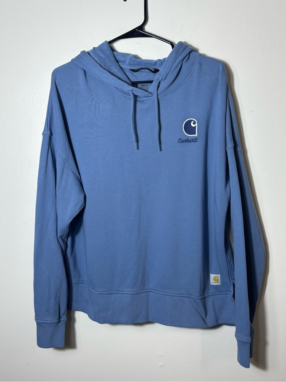 Men’s Blue Embroidered Carhartt Hoodie Sz L Loose Fit Fiber Series